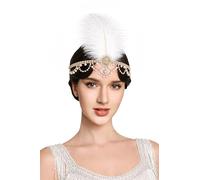 BABEYOND Cerchietto vintage anni '20 con piume e strass, stile anni '20, stile Gatsby (oro)