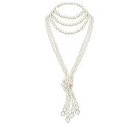 BABEYOND Collana da donna in stile Art Déco, con perle da 192 fiocchi, lunga collana di perle per costume da Gatsby, 59", con nodo A-Knot Pearl Necklace*2 + 59" Necklace*1, Perla