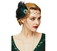 BABEYOND Copricapo con piume, accessorio per capelli del Grande Gatsby, da donna, per feste ruggenti anni '20 (verde)