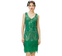 BABEYOND da Donna Abiti in Stile Anni V Collo Perline Frange Great Gatsby Vestito Verde Green