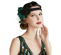 BABEYOND Fascia Charleston Anni 20 con Piume di Pavone, Fascia Capelli Donna Anni 20, Accessori Anni 20 Donna Gatsby(Verde scuro)