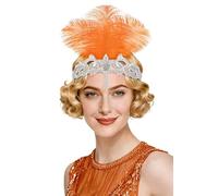 BABEYOND Fascia elastica per capelli 1920 con flapper - Gatsby con strass e piume per feste, matrimoni, carnevale, colore arancione