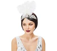 BABEYOND Fascia elastica per capelli 1920 - Gatsby con strass e piume per feste, matrimoni, carnevale, colore bianco