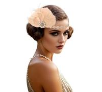 BABEYOND Fascia per capelli anni '20 con piume, accessorio per costume di Carnevale in stile anni '20, accessorio per costume di Carnevale stile anni '20, colore: champagne