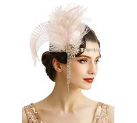 BABEYOND Fascia per capelli anni '20, con piume del Grande Gatsby, stile anni '20, accessorio per flapper Gatsby, Champagne, 1 Count (Pack of 1)