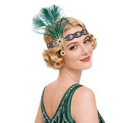 BABEYOND Fascia per capelli anni '20, con piume e perle e strass, accessorio per capelli vintage, per feste a tema, feste in maschera, matrimoni, colore: verde