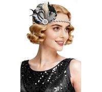 BABEYOND Fascia per capelli anni '20 con piume e piume, accessorio per costume di Carnevale in stile Charleston, accessorio per costume di Carnevale in stile anni '20, colore: bianco e nero