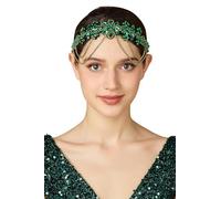 BABEYOND Fascia per capelli anni '20, stile Gatsby, accessorio per capelli con strass, accessorio per capelli per feste e matrimoni, da donna, verde