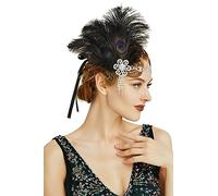 BABEYOND Fascia per capelli con piume anni'20 anni'20, stile Art Deco Flapper per capelli Great Gatsby, da donna, per costume da donna,colore nero