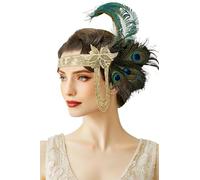 BABEYOND Fascia per capelli con piume e frange dorate, stile Grande Gatsby, anni '20, per carnevale, ballo e matrimonio, colore: verde