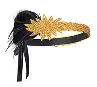 BABEYOND Fascia per capelli da donna anni '20 con piume, stile anni '20, stile Flapper Charleston, grande gatsby, accessorio per costume da donna, in oro nero