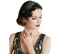 BABEYOND Fascia per capelli vintage anni '20 anni '20 con piume e perline di cristallo, accessorio per costume del Grande Gatsby, accessori per costumi ruggenti anni '20 (verde)