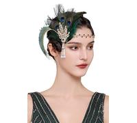 BABEYOND Fascia per la testa anni '20 con piume, stile flapper, Gatsby, accessori per capelli anni '20, foglia in stile Art Deco, per feste a tema, verde scuro