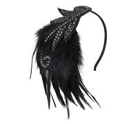 BABEYOND Fascia vintage anni '20, copricapo con piume e perline, accessorio per costume Grande Gatsby, accessori per costume ruggenti anni '20, nero