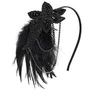 BABEYOND Fascia vintage anni '20, copricapo con piume e perline di cristallo, accessorio per costume del Grande Gatsby, accessori per costumi ruggenti anni '20 (nero)