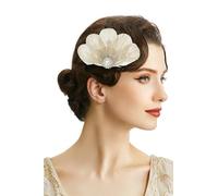 BABEYOND Fermaglio per capelli anni '20 con piume di pavone, fermaglio per capelli da donna con strass beige