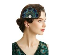 BABEYOND Fermaglio per capelli con piume di pavone con strass ruggenti anni '20 pavone flapper fascinator 1920 verde