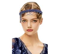 BABEYOND Flapper 1920s Gatsby - Fascia per capelli vintage con strass, per matrimonio, ballo, per donna, blu