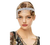 BABEYOND Flapper - Fascia per capelli stile anni '20, stile Gatsby, stile vintage, con strass, accessorio per capelli per matrimonio, ballo di fine anno, da donna, colore: argento