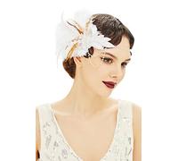 BABEYOND Gatsby - Fascia per capelli da donna, con piume di pavone, colore: Bianco