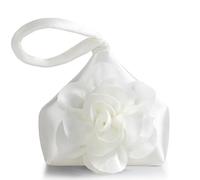 BABEYOND Pochette da donna - Borsa da sera in raso a forma di fiore, elegante borsetta da polso per feste, uso quotidiano e matrimonio, bianco