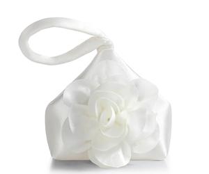 BABEYOND Pochette da donna - Borsa da sera in raso a forma di fiore, elegante borsetta da polso per feste, uso quotidiano e matrimonio, bianco