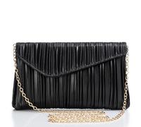 BABEYOND Pochette da donna - Elegante borsa da sera per feste, pochette plissettata con patta con catena per feste, balli e matrimoni, Nero