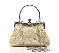 BABEYOND Pochette da sera da donna, accessori anni '20, borsa da sera Gatsby, vintage, con perline e paillettes e perle, Beige, Taglia unica