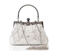 BABEYOND Pochette da sera da donna - borsa da sera vintage accessori da donna Gatsby anni '20 con perline paillettes perla pochette, bianco, Taglia unica