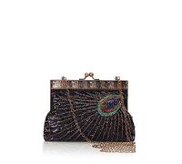 BABEYOND Pochette vintage anni '20 con pavone e paillettes, borsa da sera con perline, Stile 2-nero, Taglia unica