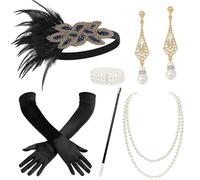 BABEYOND Set di accessori anni '20 Flapper anni '20 Gatsby Costume Accessori Set ruggenti anni '20 Fascia Flapper Nero Blu