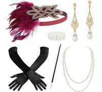 BABEYOND Set di accessori anni '20 Flapper anni '20 Gatsby Costume Accessori Set ruggenti anni '20 Fascia Flapper Goldred
