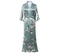 BABEYOND Vestaglia Kimono coprente, lungo, floreale, in raso setoso, per addio al nubilato, Verde, taglia unica