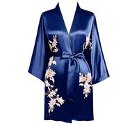 BABEYOND Vestaglia Kimono in Raso Corta con Stampa Floreale Vestaglia Kimono Lunga al Ginocchio Abito Kimono Copricostume per Donna Matrimonio Pigiama Festa, Blu, Taglia unica
