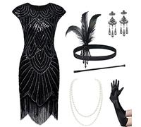 BABEYOND Vestiti Anni 20 Donna con 20s Accessori Set di Abito con Frange e Paillettes in Rilievo