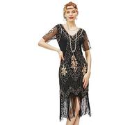 BABEYOND Vestito Anni '20 Donna con Paillettes, Perline e Frange Il Grande Gatsby Vestiti Donna Abito da Flapper Anni '20