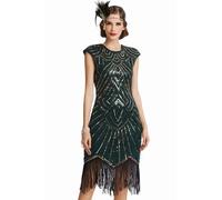 Babeyond, Vestito Charleston da donna, in stile Grande Gatsby, anni '20, con perline e frange, 3XL
