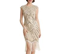 Babeyond, Vestito Charleston da donna, in stile Grande Gatsby, anni '20, con perline e frange, XX-Large