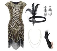 BABEYOND Vestito Charleston da Donna, Stile Gatsby Anni '20, con Perline e Frange, Large