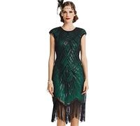 BABEYOND Vestito Charleston da Donna, Stile Grande Gatsby, Anni '20, con Perline e Frange, Verde, XS