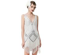 BABEYOND - Vestito da Donna Anni '20, con Scollo a V, Stile Anni '20, Ideale per Feste - Bianco - S