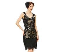 BABEYOND - Vestito da Donna, Stile Gatsby Anni '20, con Scollo a V, Perline e Frange - - M