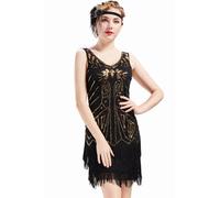 BABEYOND Vestito Gatsby Donne 1920s Vestito Abito Anni 20 Donna Flapper Dress 1920s Vestito da Sera Paillette Impreziosito Frange Gatsby Dress Senza Maniche (Oro Nero 1, S)
