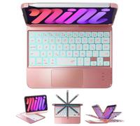 BABG Custodia con tastiera per iPad mini 7 A17 Pro (2024) 8,3", rotazione a 360° a 180°, tastiera flip per iPad mini 7a/6a generazione, multi-touchpad, retroilluminazione a 7 colori, batteria