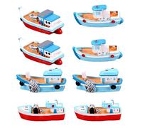 BABIBAOBEI 8Pieces Miniature Modelli di Nave In Resina Figurine Marine Tema Decorazione per Mensola Desktop Styling Fishtank Paesaggio Puntelli Mediterraneo Pesca Barca Modello