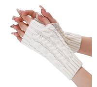 BABIBAOBEI Guanti senza dita in maglia a treccia Maniche traspiranti Manicotti morbidi elastici Manicotti Decorativi Scaldamani per il comfort invernale di un'intera giornata, bianco, Taglia unica