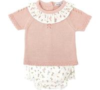 BABIDU Conjunto para bebé Y Niña con Ranita Punto Calado Y Camiseta de Manga Corta Set Bambino, Rosa, 24 Months Unisex-Bimbi