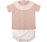 BABIDU Conjunto para bebé Y Niña con Ranita Punto Calado Y Camiseta de Manga Corta Set Bambino, Rosa, 3 Months Unisex-Bimbi