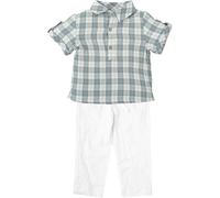 BABIDU Conjunto para bebé Y Niño con Camisa de Manga Corta A Cuadros Y Pantalón Largo Blanco Set Bambino, Tinta Unita, 3 Anni Unisex-Bimbi
