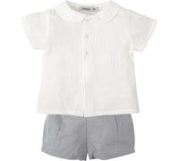 BABIDU Conjunto para bebé Y Niño con Camisa de Manga Corta Blanca con Cuello Bobo Y Pantalón Corto Gris Set Bambino, Tinta Unita, 3 Months Unisex-Bimbi